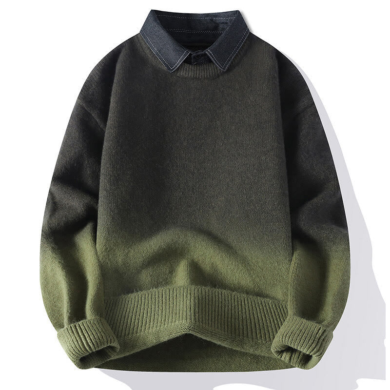 Suéter de punto de manga larga para hombre, cálido, con diseño de color degradado y cuello alto de invierno con Buddha Stones - Verde oliva - US/UK/AU44, EU54 (4XL) - image 10