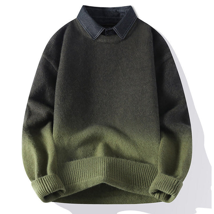 Suéter de punto de manga larga para hombre, cálido, con diseño de color degradado y cuello alto de invierno con Buddha Stones - Verde oliva - US/UK/AU44, EU54 (4XL) - image 10