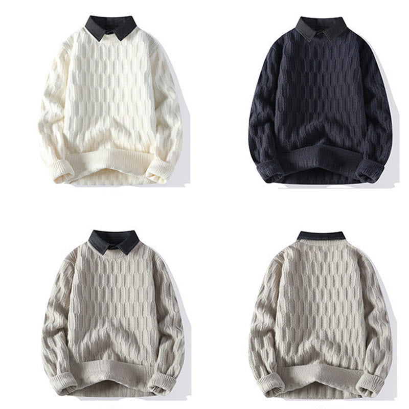 Suéter de punto de manga larga para hombre, cálido, con cuello alto y diseño de líneas negras de Buddha Stones, para invierno - image 10