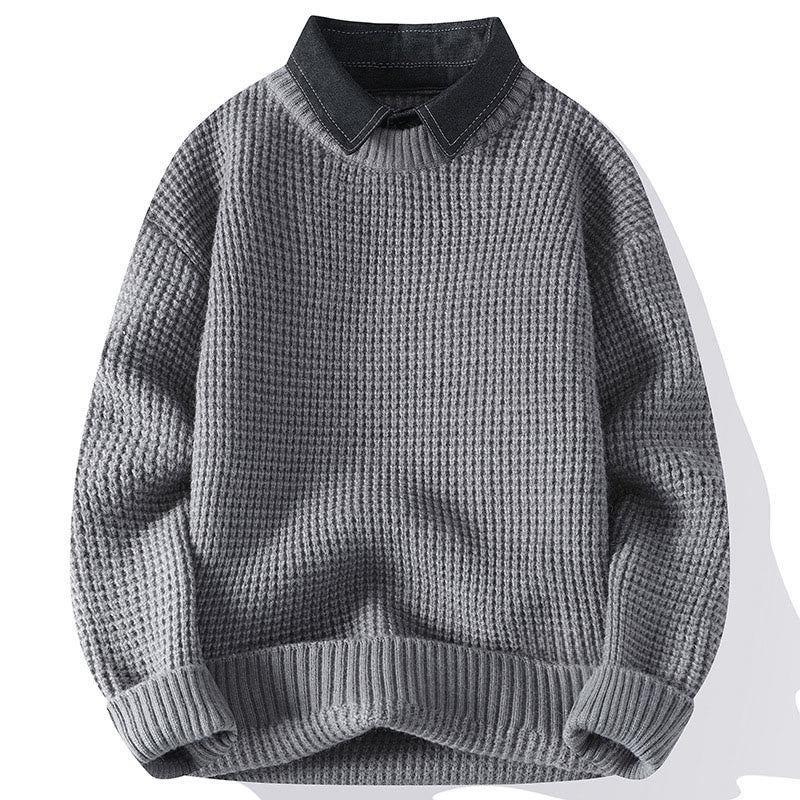 Suéter de punto de manga larga para hombre, cálido, con cuello alto y estampado de gofres, color negro, de Buddha Stones, para invierno - Gris claro - US/UK/AU44, EU54 (4XL) - image 0