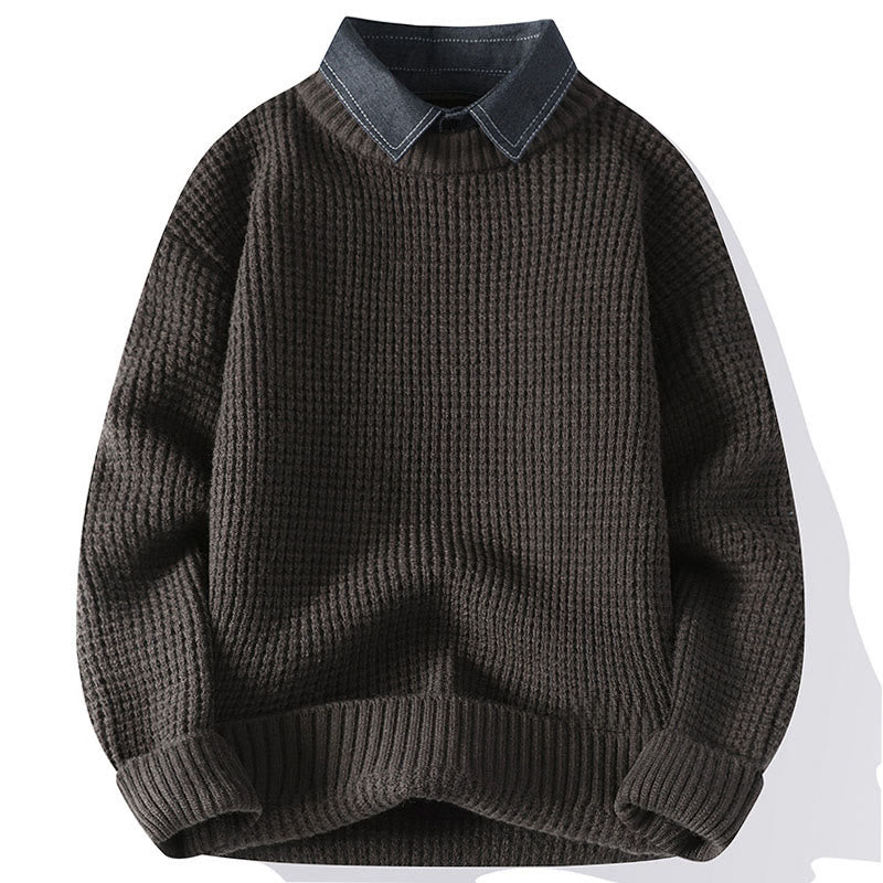 Suéter de punto de manga larga para hombre, cálido, con cuello alto y estampado de gofres, color negro, de Buddha Stones, para invierno - Gris oscuro - US/UK/AU44, EU54 (4XL) - image 1