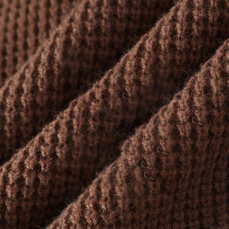 Suéter de punto de manga larga para hombre, cálido, con cuello alto y estampado de gofres, color negro, de Buddha Stones, para invierno - image 10