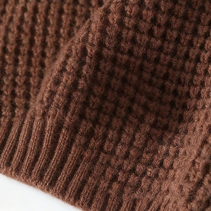 Suéter de punto de manga larga para hombre, cálido, con cuello alto y estampado de gofres, color negro, de Buddha Stones, para invierno - image 8