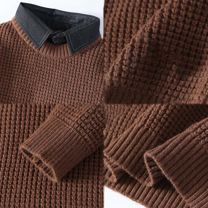 Suéter de punto de manga larga para hombre, cálido, con cuello alto y estampado de gofres, color negro, de Buddha Stones, para invierno - image 5