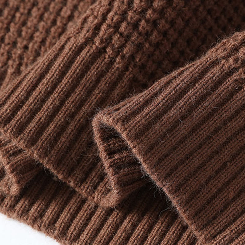 Suéter de punto de manga larga para hombre, cálido, con cuello alto y estampado de gofres, color negro, de Buddha Stones, para invierno - image 9