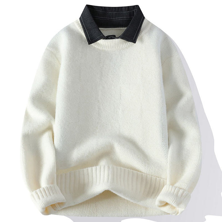 Suéter de punto de manga larga para hombre, cálido, con estampado a cuadros y cuello alto negro de Buddha Stones, para invierno - Blanco - US/UK/AU44, EU54 (4XL) - image 4