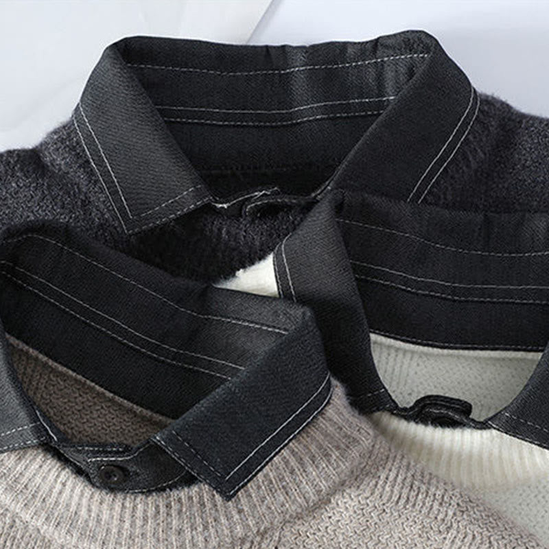 Suéter de punto de manga larga para hombre, cálido, con estampado a cuadros y cuello alto negro de Buddha Stones, para invierno - image 7