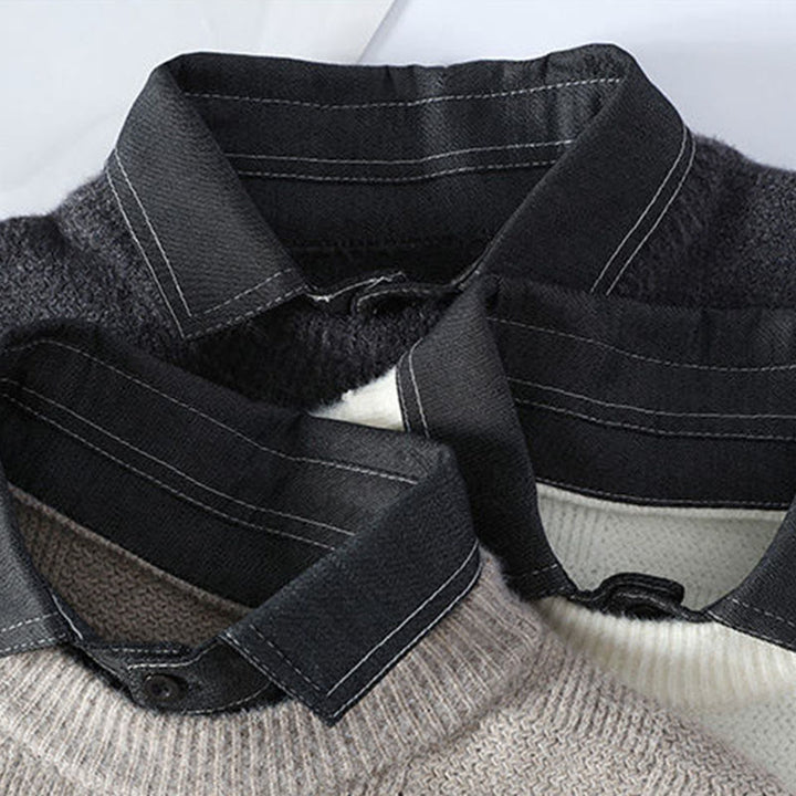 Suéter de punto de manga larga para hombre, cálido, con estampado a cuadros y cuello alto negro de Buddha Stones, para invierno - image 7