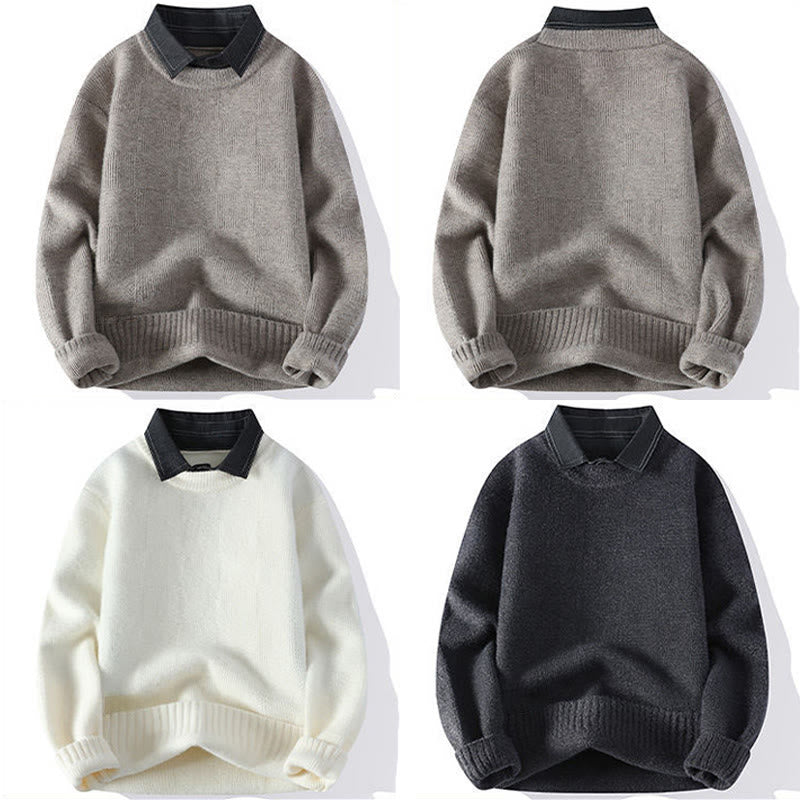 Suéter de punto de manga larga para hombre, cálido, con estampado a cuadros y cuello alto negro de Buddha Stones, para invierno - image 10