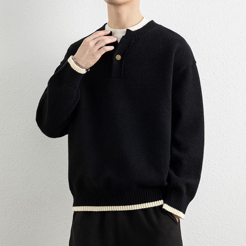 Suéter de punto de manga larga para hombre, cálido, con cuello en V y un botón, de invierno , con Buddha Stones - image 8