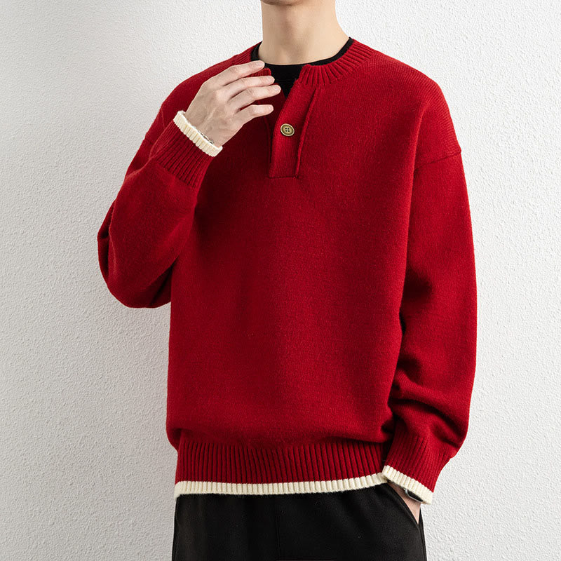 Suéter de punto de manga larga para hombre, cálido, con cuello en V y un botón, de invierno , con Buddha Stones - image 16