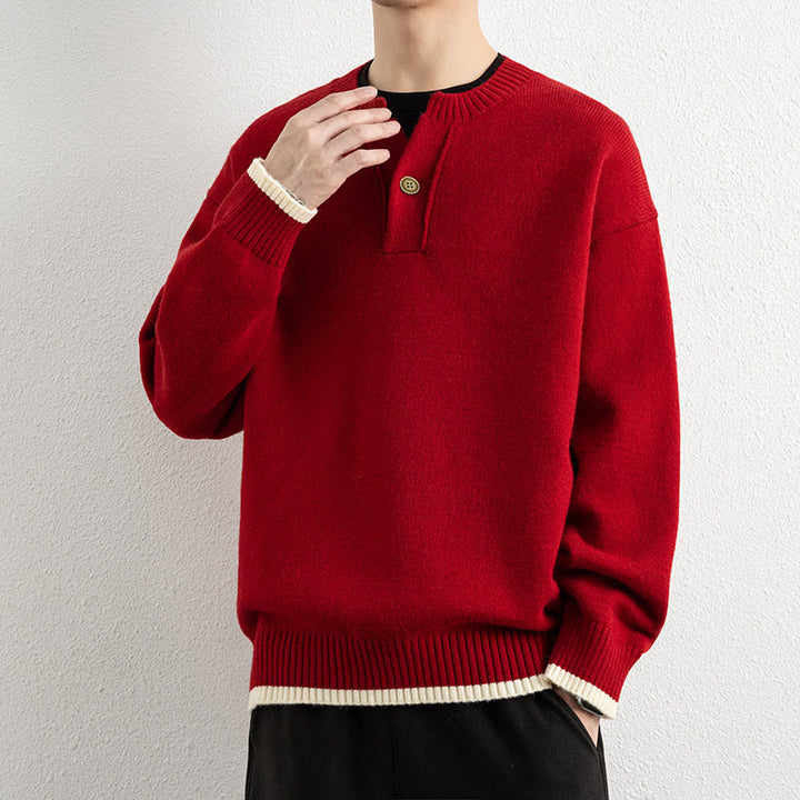 Suéter de punto de manga larga para hombre, cálido, con cuello en V y un botón, de invierno , con Buddha Stones - image 16