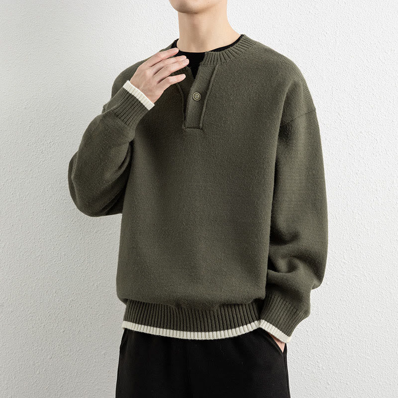 Suéter de punto de manga larga para hombre, cálido, con cuello en V y un botón, de invierno , con Buddha Stones - image 24