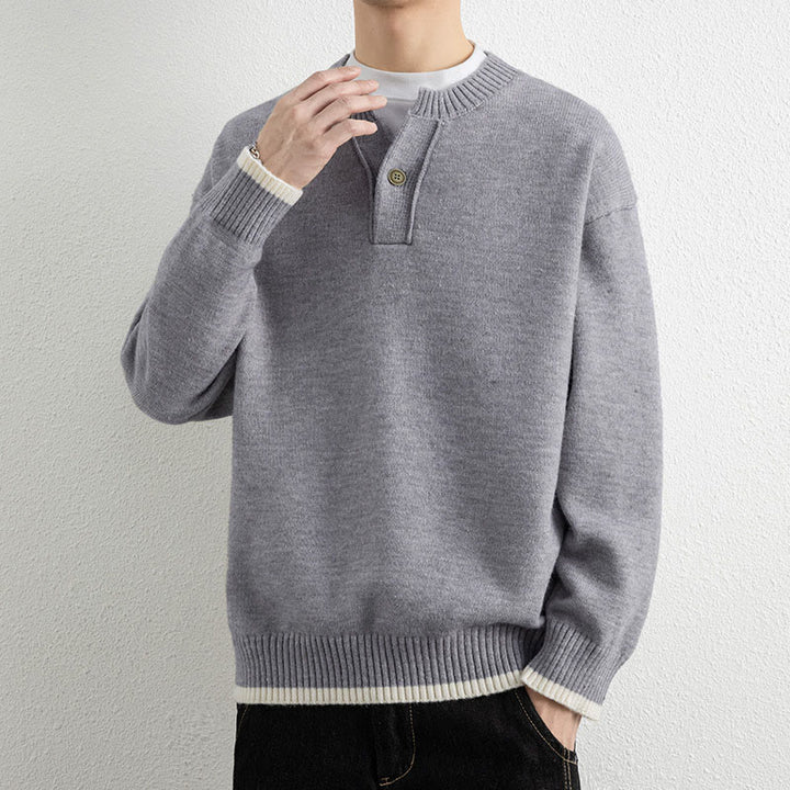 Suéter de punto de manga larga para hombre, cálido, con cuello en V y un botón, de invierno , con Buddha Stones - image 1