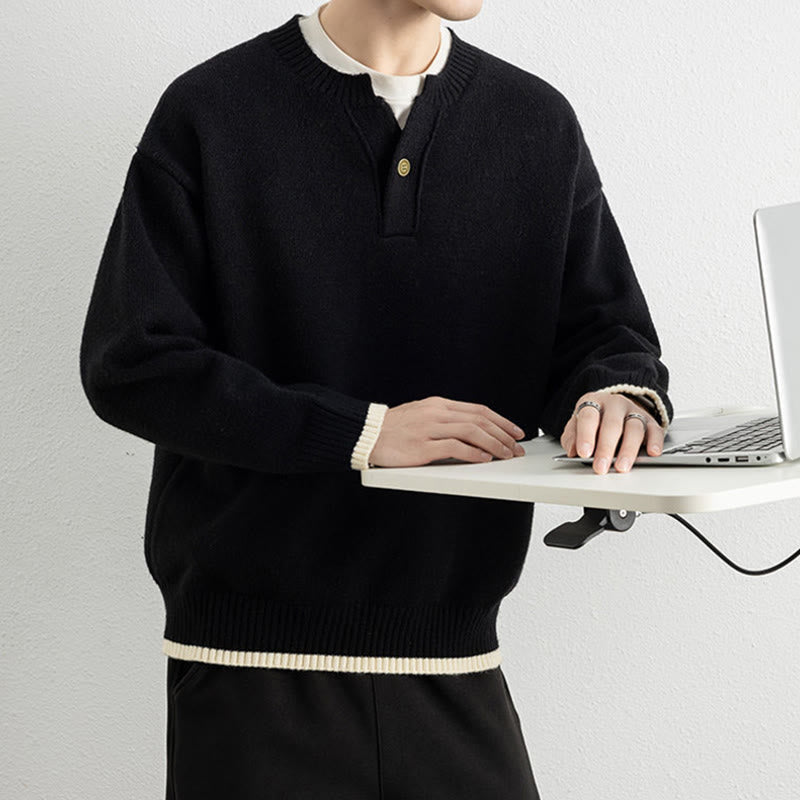 Suéter de punto de manga larga para hombre, cálido, con cuello en V y un botón, de invierno , con Buddha Stones - image 14