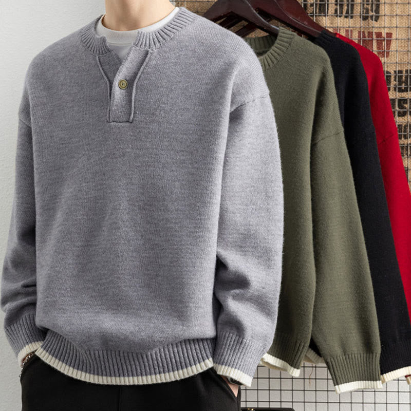 Suéter de punto de manga larga para hombre, cálido, con cuello en V y un botón, de invierno , con Buddha Stones - image 6