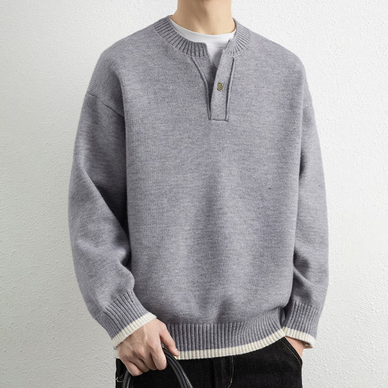 Suéter de punto de manga larga para hombre, cálido, con cuello en V y un botón, de invierno , con Buddha Stones - Gris claro - US/UK/AU44, EU54 (4XL) - image 0