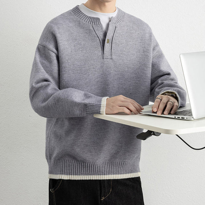 Suéter de punto de manga larga para hombre, cálido, con cuello en V y un botón, de invierno , con Buddha Stones - image 5