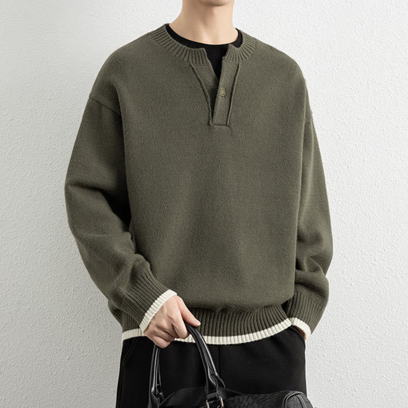 Suéter de punto de manga larga para hombre, cálido, con cuello en V y un botón, de invierno , con Buddha Stones - image 26