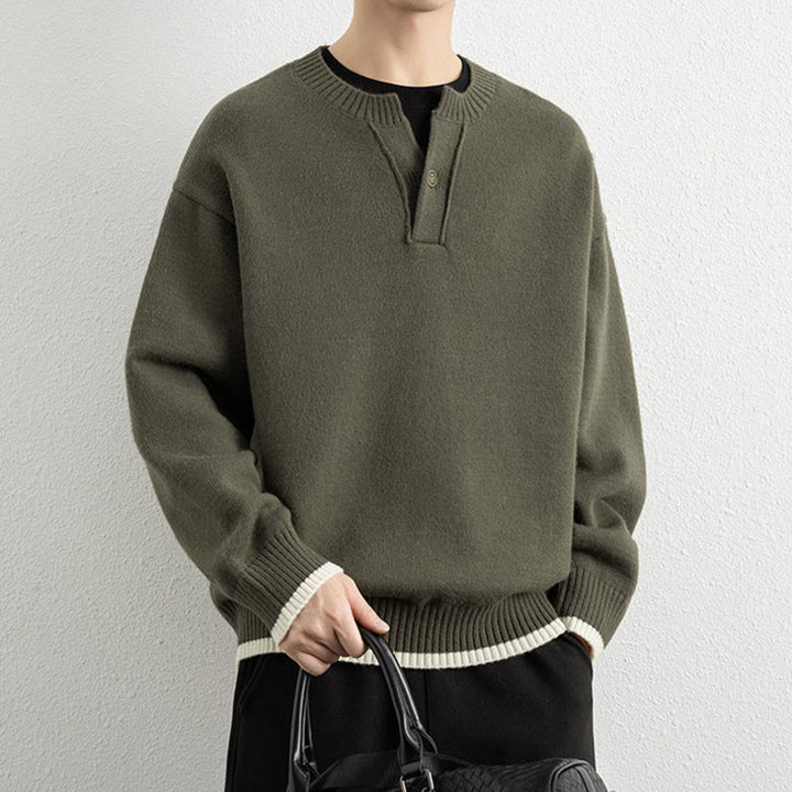 Suéter de punto de manga larga para hombre, cálido, con cuello en V y un botón, de invierno , con Buddha Stones - image 26