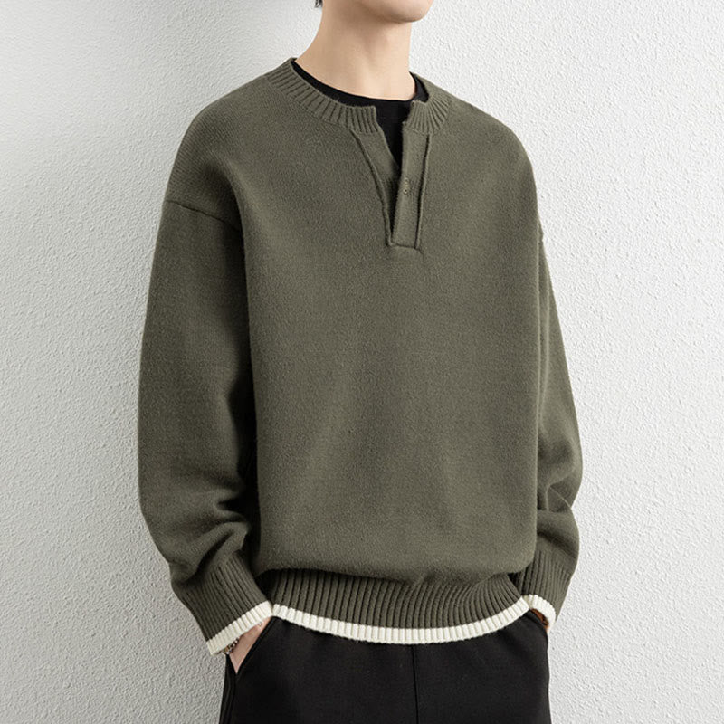 Suéter de punto de manga larga para hombre, cálido, con cuello en V y un botón, de invierno , con Buddha Stones - image 25