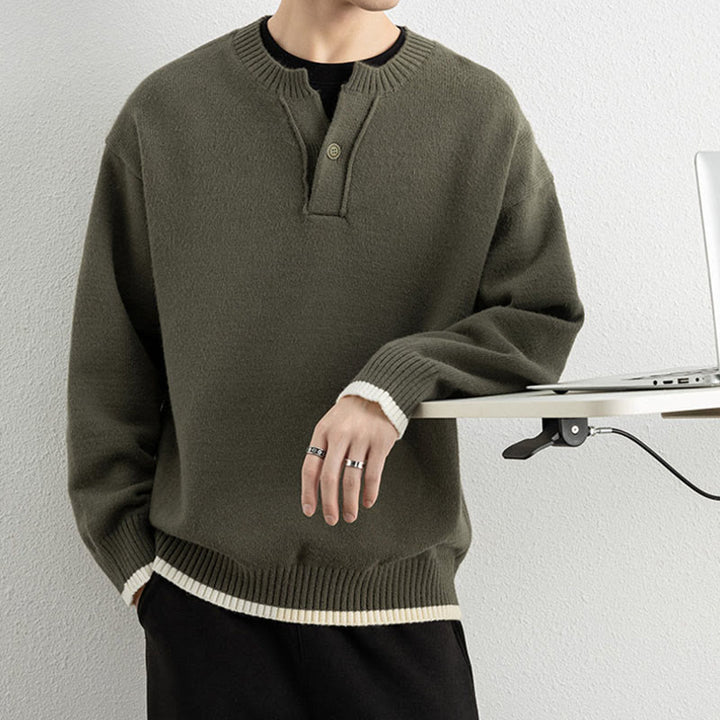 Suéter de punto de manga larga para hombre, cálido, con cuello en V y un botón, de invierno , con Buddha Stones - image 30