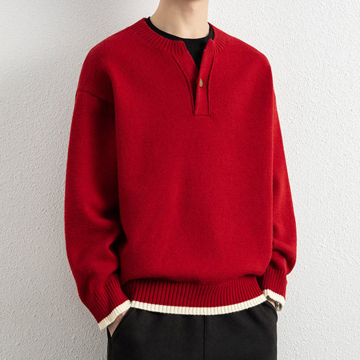 Suéter de punto de manga larga para hombre, cálido, con cuello en V y un botón, de invierno , con Buddha Stones - image 17