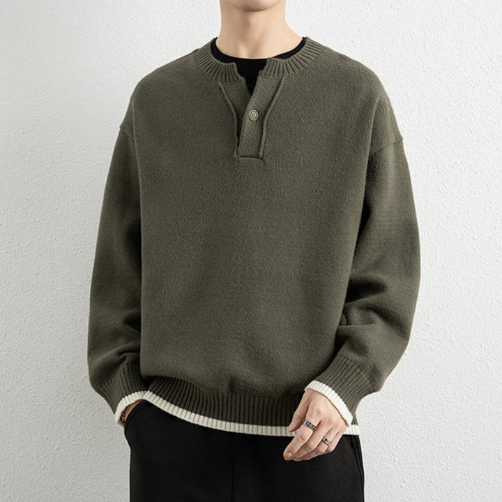 Suéter de punto de manga larga para hombre, cálido, con cuello en V y un botón, de invierno , con Buddha Stones - image 28