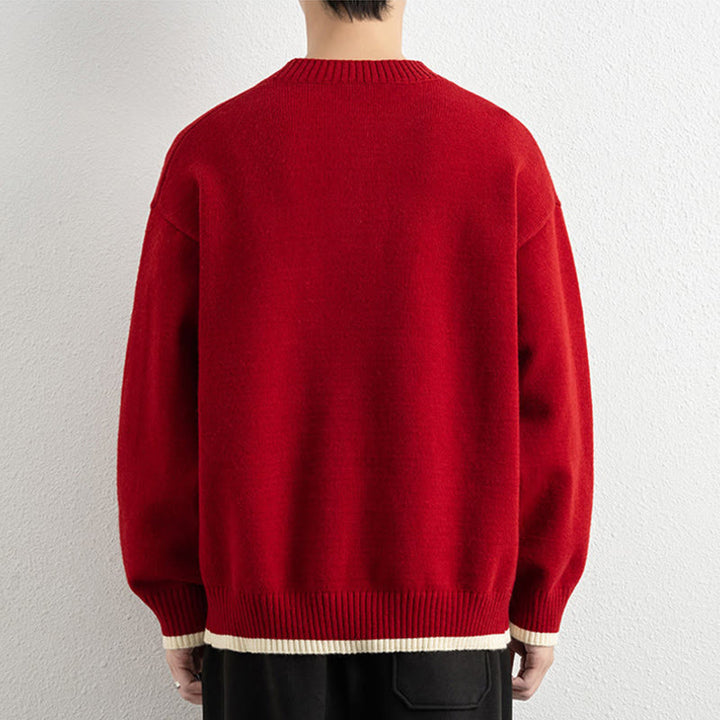 Suéter de punto de manga larga para hombre, cálido, con cuello en V y un botón, de invierno , con Buddha Stones - image 19