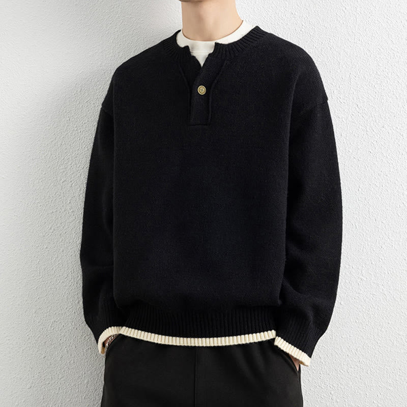 Suéter de punto de manga larga para hombre, cálido, con cuello en V y un botón, de invierno , con Buddha Stones - image 12