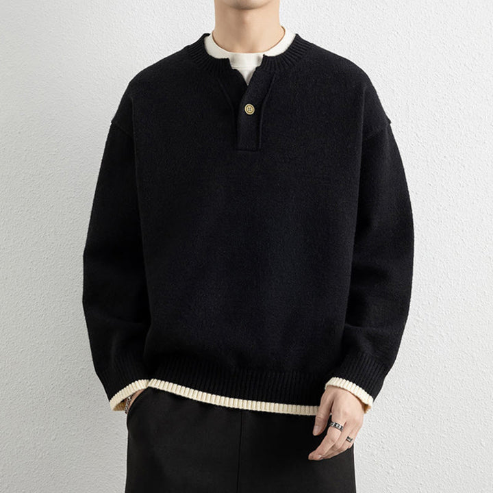 Suéter de punto de manga larga para hombre, cálido, con cuello en V y un botón, de invierno , con Buddha Stones - Negro - US/UK/AU44, EU54 (4XL) - image 7