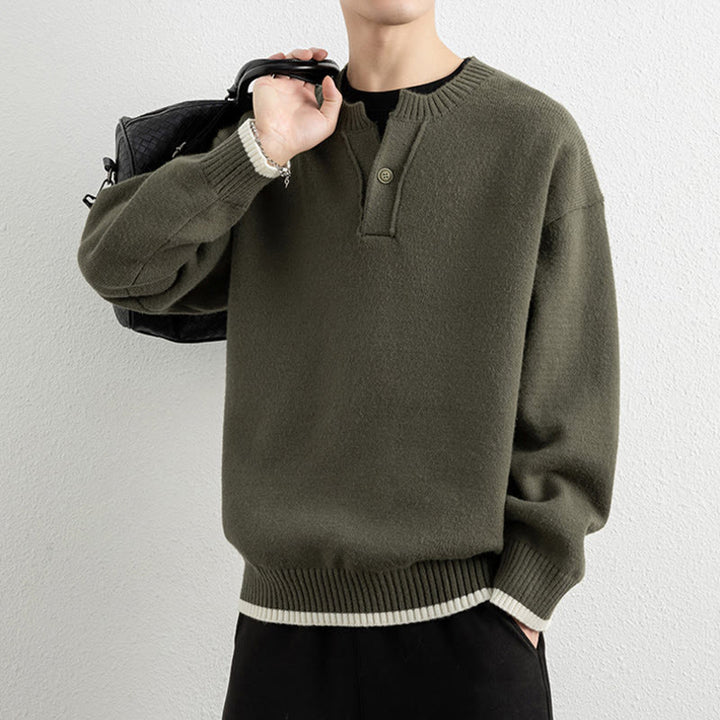 Suéter de punto de manga larga para hombre, cálido, con cuello en V y un botón, de invierno , con Buddha Stones - image 29