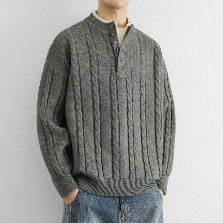 Suéter de punto de manga larga para hombre, cálido, con cuello en V, botones y diseño retorcido, de Buddha Stones, para invierno - image 8