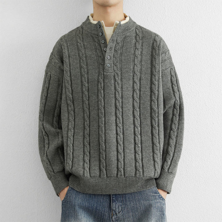 Suéter de punto de manga larga para hombre, cálido, con cuello en V, botones y diseño retorcido, de Buddha Stones, para invierno - Gris oscuro - US/UK/AU44, EU54 (4XL) - image 6