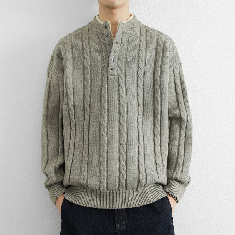Suéter de punto de manga larga para hombre, cálido, con cuello en V, botones y diseño retorcido, de Buddha Stones, para invierno - Gris claro - US/UK/AU44, EU54 (4XL) - image 13