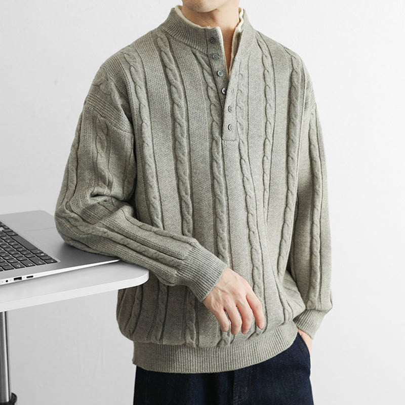 Suéter de punto de manga larga para hombre, cálido, con cuello en V, botones y diseño retorcido, de Buddha Stones, para invierno - image 17