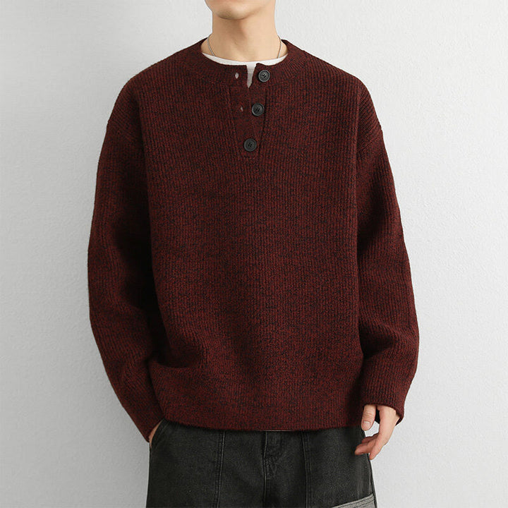 Suéter de punto de manga larga para hombre, cálido, con cuello en V, botones y diseño acanalado, de Buddha Stones, para invierno - Rojo oscuro - US/UK/AU42, EU52 (3XL) - image 12