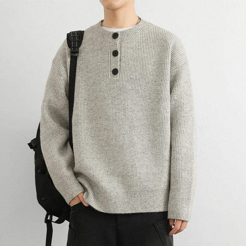 Suéter de punto de manga larga para hombre, cálido, con cuello en V, botones y diseño acanalado, de Buddha Stones, para invierno - image 10