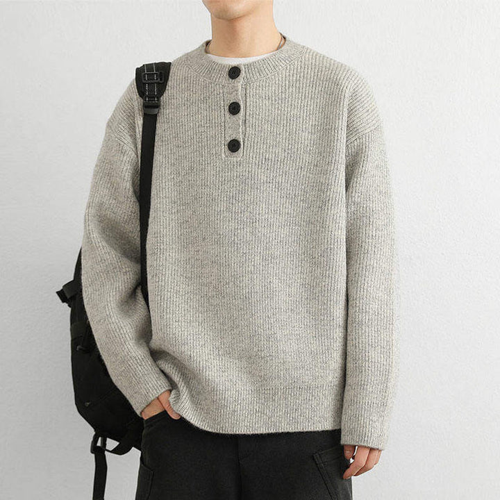 Suéter de punto de manga larga para hombre, cálido, con cuello en V, botones y diseño acanalado, de Buddha Stones, para invierno - image 10