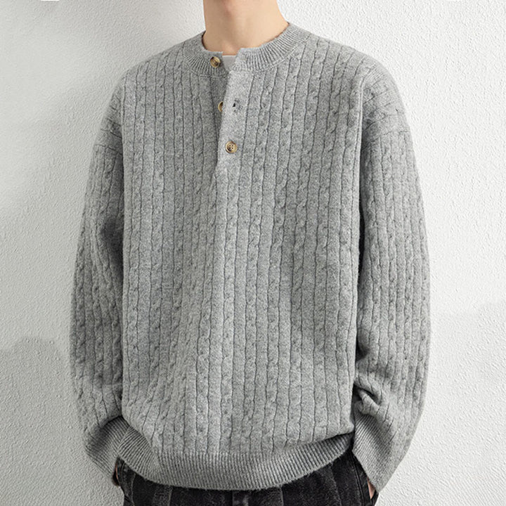 Suéter de punto de manga larga para hombre, cálido, con diseño retorcido, tres botones y cuello redondo de invierno Buddha Stones - image 13