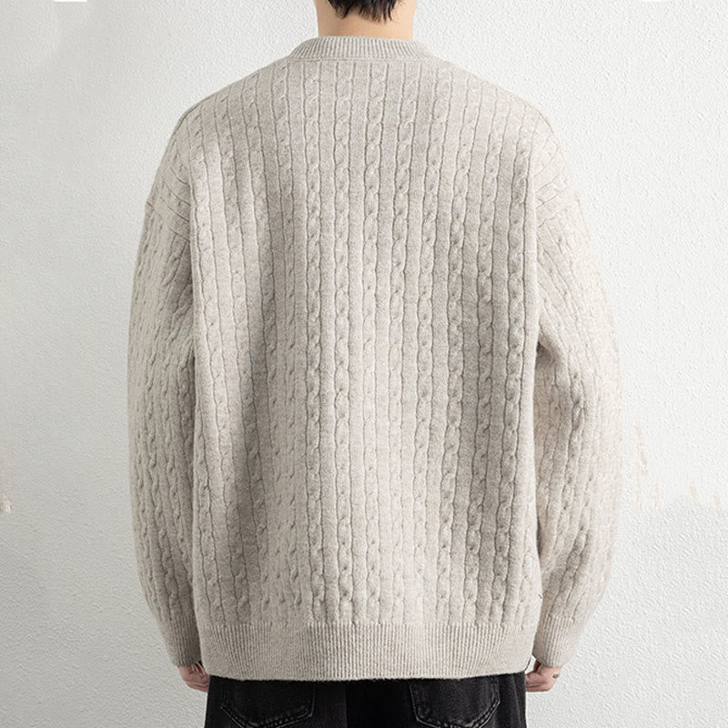 Suéter de punto de manga larga para hombre, cálido, con diseño retorcido, tres botones y cuello redondo de invierno Buddha Stones - image 2