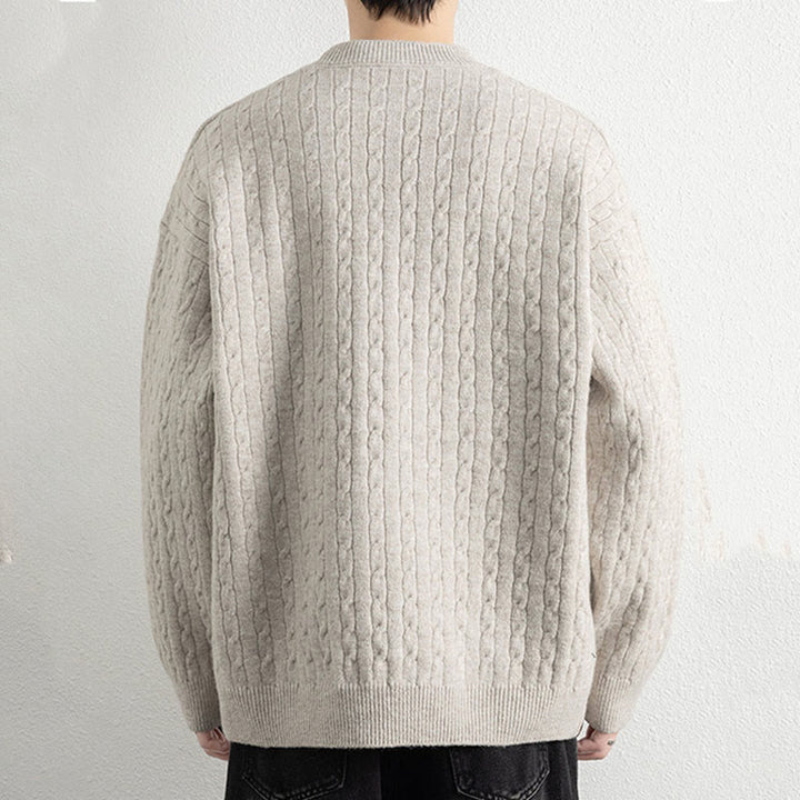 Suéter de punto de manga larga para hombre, cálido, con diseño retorcido, tres botones y cuello redondo de invierno Buddha Stones - image 2