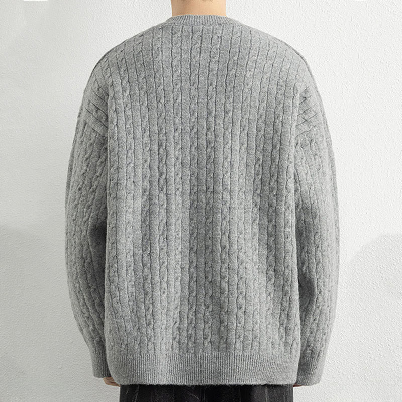 Suéter de punto de manga larga para hombre, cálido, con diseño retorcido, tres botones y cuello redondo de invierno Buddha Stones - image 12