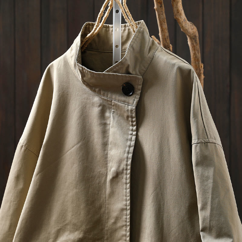 Chaqueta de algodón de manga larga y longitud media para mujer con botones de otoño y Buddha Stones y bolsillos - image 4