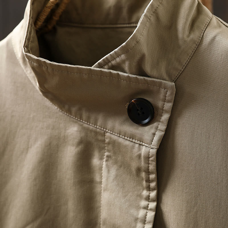 Chaqueta de algodón de manga larga y longitud media para mujer con botones de otoño y Buddha Stones y bolsillos - image 6