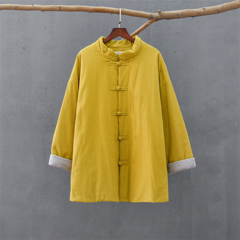 Chaqueta térmica de algodón de manga larga con botones de rana para mujer, de Buddha Stones, con bolsillos, para invierno - image 10