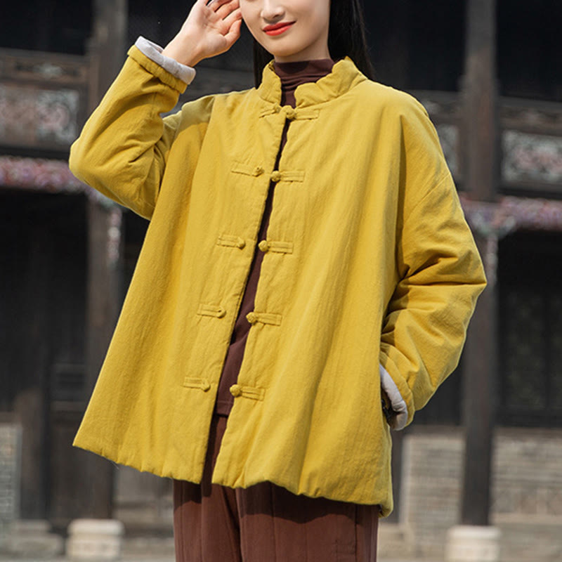 Chaqueta térmica de algodón de manga larga con botones de rana para mujer, de Buddha Stones, con bolsillos, para invierno - Oro - US4-6, UK/AU8-10, EU36-38 (F) - image 0