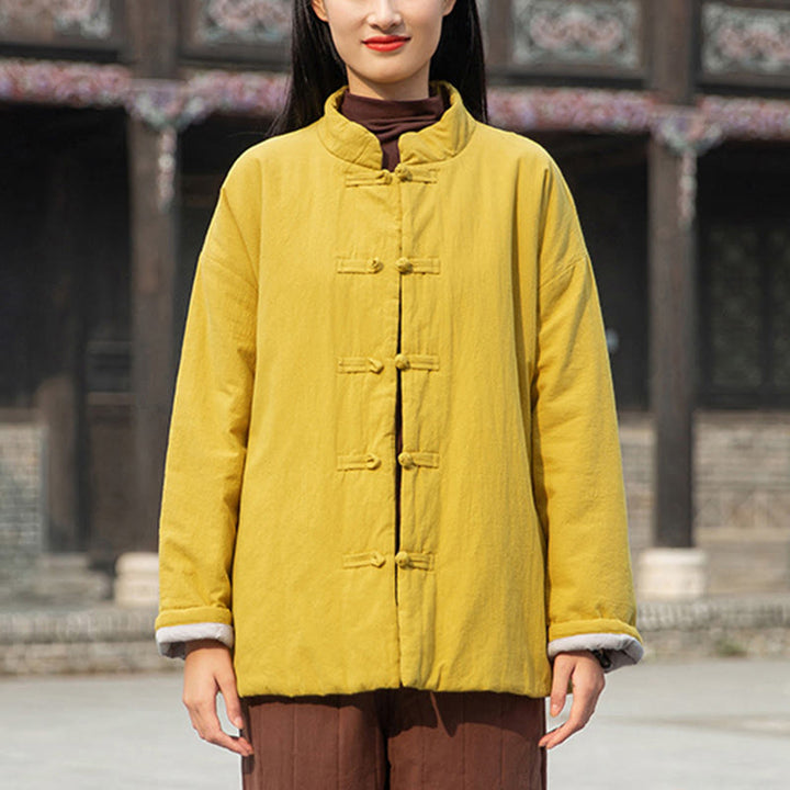 Chaqueta térmica de algodón de manga larga con botones de rana para mujer, de Buddha Stones, con bolsillos, para invierno - image 2