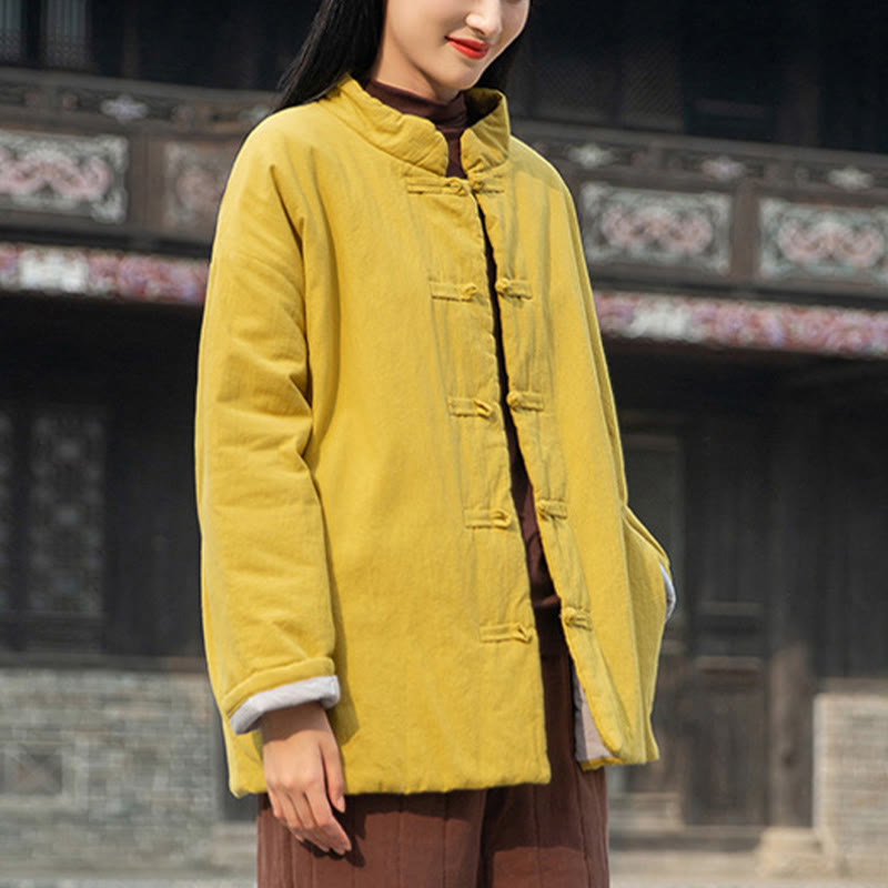 Chaqueta térmica de algodón de manga larga con botones de rana para mujer, de Buddha Stones, con bolsillos, para invierno - image 5