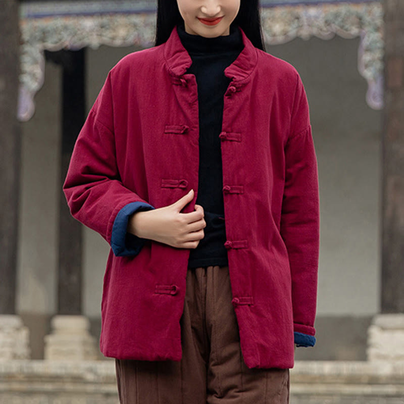 Chaqueta térmica de algodón de manga larga con botones de rana para mujer, de Buddha Stones, con bolsillos, para invierno - Ladrillo refractario - US4-6, UK/AU8-10, EU36-38 (F) - image 18